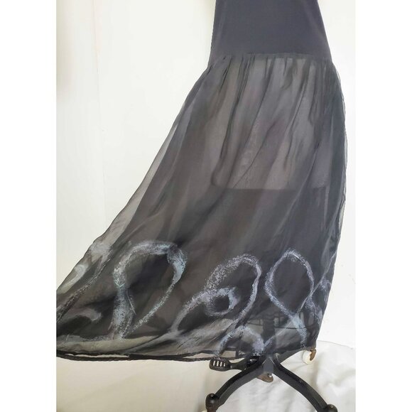 Vintage BLUE FISH Women's Black Jersey and Semi Sheer Organza Maxi Skirt Dress 1 - Picture 2 of 11